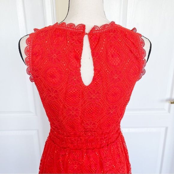 Max Studio XS Red Orange Bright Cheerful Floral Lacy Layered Sleeveless Dress - Picture 10 of 13